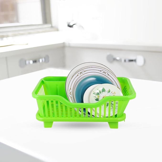 Multifunction Kitchen Tableware Draining Rack with Side Drainage Medium Plastic Bowl Holder Organizer for Chopsticks Cups Spoons Forks Space-Saving Sink Plate and Utensil Storage