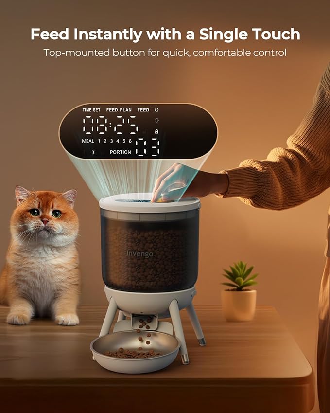 Automatic Cat Feeder, 3L Timed Pet Feeder for Cats & Small Dogs, Dual Power USB & Battery, Clear Hopper, Easy-Clean, Dry Food & Kibble, Up to 6 Meals Daily