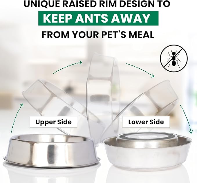 Iconic Pet Stainless Steel Non Skid Pet Bowl for Dog or Cat with Raised Rim Dishwasher Safe Pet Food and Water Bowl in Varying Sizes (8 Oz)