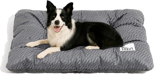 FUNNY FUZZY Washable XL Dog Crate Bed for Extral Large Dogs,Reversible Plush Flat Dog Bed Mat, Pillows,Soft Comfy Kennel Pad,Pet Sleeping Mattress,Pet Cushion,42" × 28", Charcoal Grey