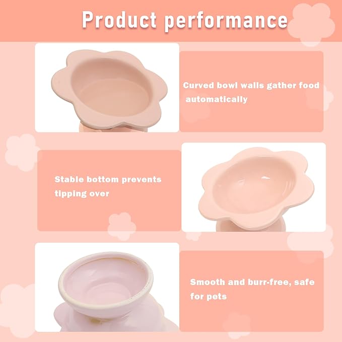 2 Pcs Ceramic Raised Cat Bowls Flower 7 oz Tilted Elevated Cat Food Bowl Cat Dishes for Anti Vomiting Protecting Spine Pet Feeder Water Bowl for Cat Kitten (Pink)