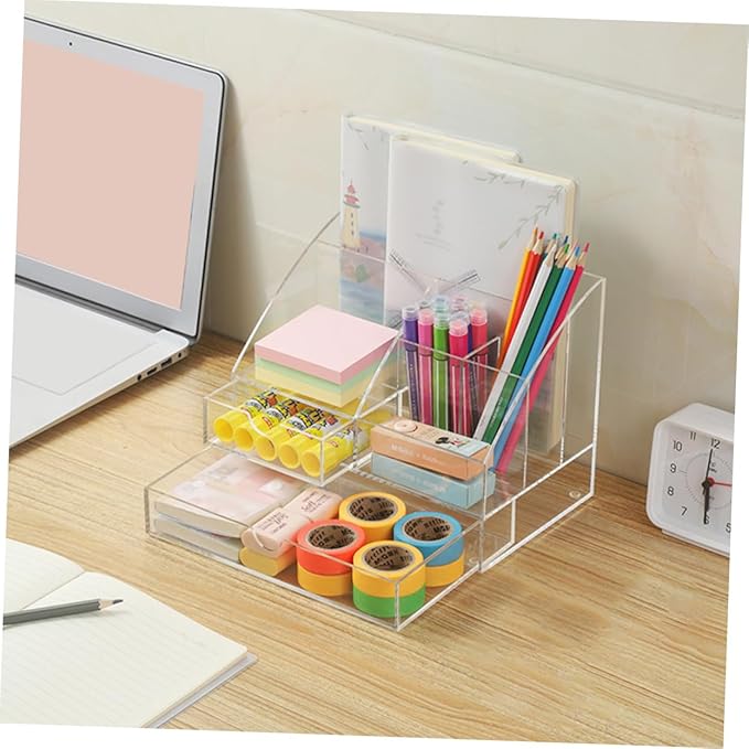 Garneck Acrylic Desk Organizer Drawer for Makeup Cosmetics and Office Supplies Multi-compartment Storage Box for Home and Vanity Use