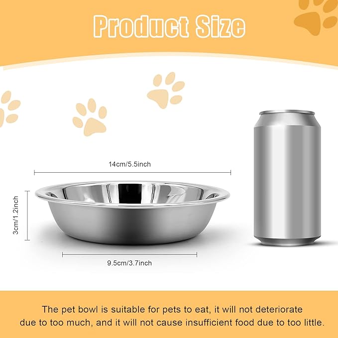 Stainless Steel Cat Bowl-Shallow Wide Flat Cats Food Bowls,Metal Kitten Dishes Whisker Friendly Fatigue Relief,Replacement Basic Kitty Plates for Elevated Stand,Dishwasher Safe（Set of 5）