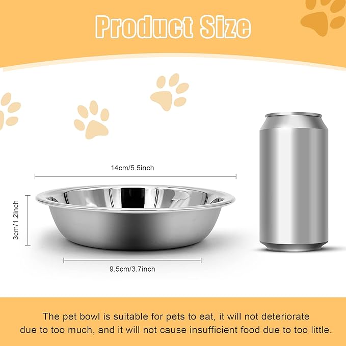 Stainless Steel Cat Bowl - Shallow Wide Flat Cats Food Bowls,Metal Kitten Dishes Whisker Friendly Fatigue Relief,Replacement Basic Kitty Plates for Elevated Stand,Dishwasher Safe（Set of 2）