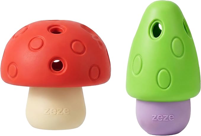 ZEZE Mushroom Treat Dispensing Dog Toy 2-Pack, Natural Rubber Slow Feeder Chew Toy, Interactive Puzzle for Boredom Relief & Feeding