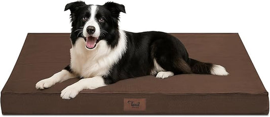 Outdoor Dog Bed for Medium Dogs, Waterproof Dog Crate Mat Orthopedic Egg Crate Foam Pet Bed with Washable Removable Oxford Cover, Brown