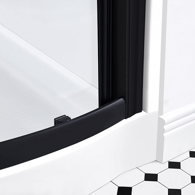 OVE Decors Breeze 34 in. Corner Shower Clear Sliding Door with Walls and Base in Black Finish