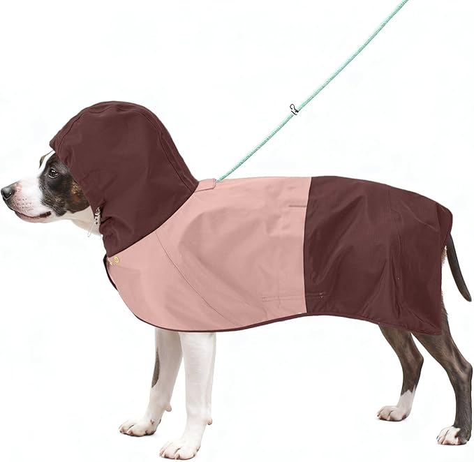 Dog Raincoat, Waterproof Dog Rain Jacket with Hood, Rain Coat for Large Dogs with Leash Hole, Raincoat Extended Dog Poncho Coverage to The Leg, Easy On/Off Rainwear Pink, L