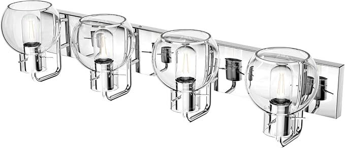 Tipace Chrome Modern Bathroom Vanity Light Fixtures Over Mirror Glass Globe 4 Lights Stainless Steel Vanity Lights Farmhouse Bath Lighting(Exclude Bulb)