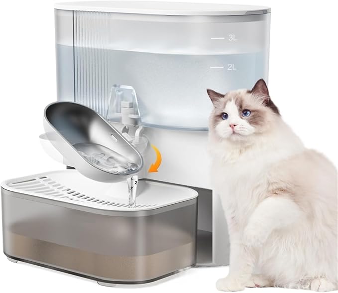 Compatible for 3L Wireless Pet Water Fountain No Filter SUS Bowl Wastewater Separation White for Cats Dogs