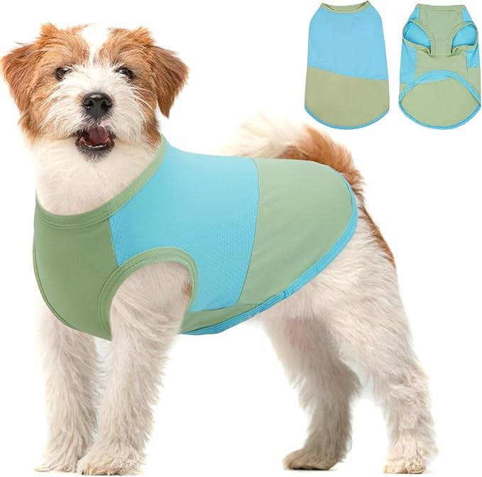 BRKURLEG Dog Cooling Vest, UPF 50+ Sun Protection Dog Cooling Shirts, Breathable Quick Dry Vest for Small to Large Dogs & Cats, Lightweight Summer Pet Clothing for Hiking, Beach, Bluegreen, XS