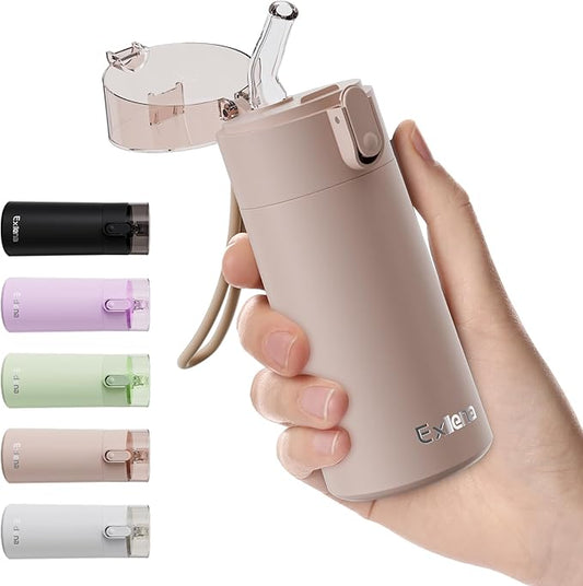 5oz Small Water Bottles with Straw, Mini Water Bottle with One-Hand Open Design, Leak-Proof Locking Lid for Hot&Cold Drinks, Small Travel Water Bottle - 100% Leakproof for School, Travel...(Mocha)