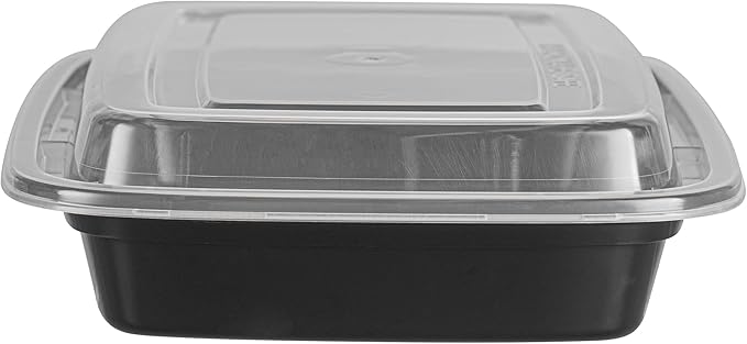 Restaurantware Plastic Food Container 50 Count 7.7 x 5.5 x 1.5 Inch 16 Oz Black Microwave-Safe Meal Prep To-Go Box With Clear Lid Plastic Storage Box For Hot And Cold Food