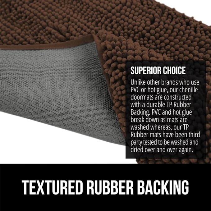 GORILLA GRIP SoakSTOPPER Dog Door Mat, 30x20 Machine Washable Rug Absorbent Doormat Captures Moisture Mud Dirt, Quick Dry Soft Chenille Entryway Rugs Indoor Entrance Mats for Dog Paws, Brown
