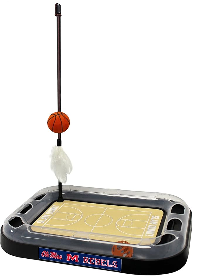 Cat Scratch Toy NCAA Mississippi Ole Miss Rebels Reversible Basketball Court Felt/Cardboard Cat Scratcher Toy. Interactive Cat Ball Bell. 6-in-1 CAT Toy: Cat Wand Poll Catnip-Filled Plush Basketball