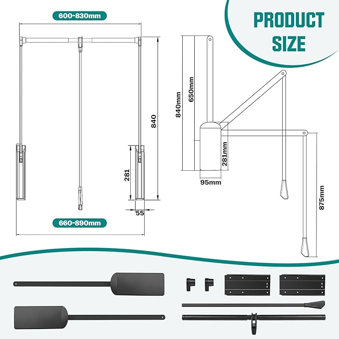 Put Down Closet Rod 2 Pack, Adjustable 26-35 Inch Wardrobe Lift Rail Organizer Two-way Buffering Heavy Duty Wardrobe Hanger for Cabinet, Organizer Storage System Side Mounted, 33 lbs Load Capacity