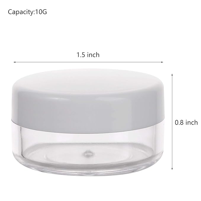 100 Count Mini Makeup Sample Containers with Lids 10g Plastic Cosmetic Containers Refillable Traveling Jars for Skin Care Products - White