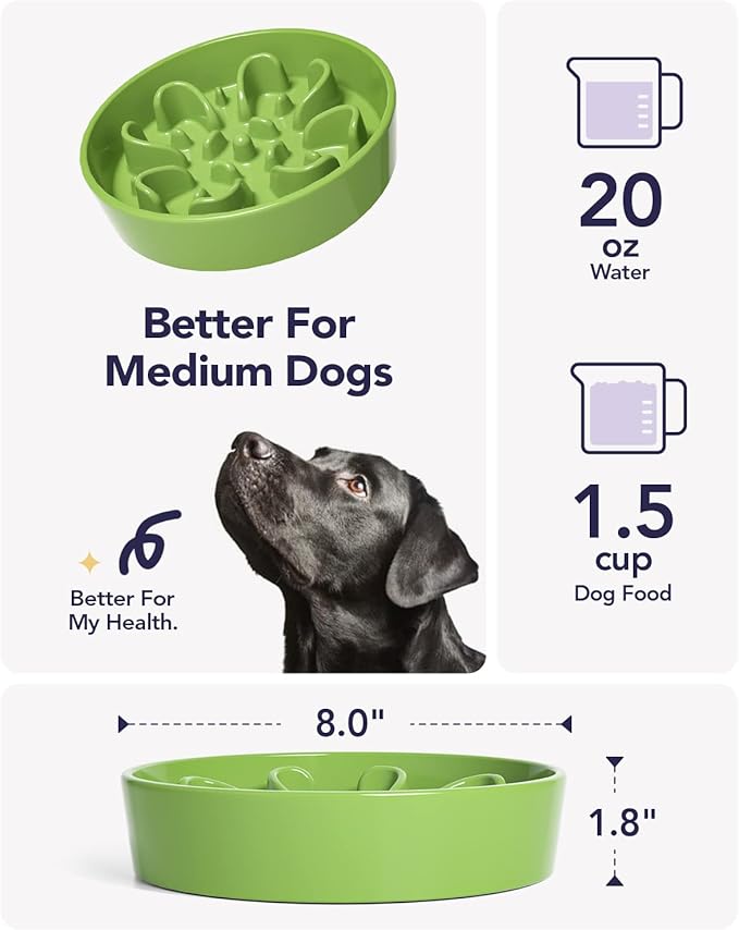 LE TAUCI Dog Slow Feeder Bowl,1.5 Cups Ceramic Maze Pattern for Large Breed,Green and Orange