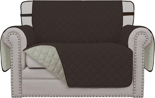Easy-Going Reversible Chair Cover Washable Sofa Cover for Dogs Water Resistant Couch Slipcover Furniture Protector Cover with Adjustable Straps for Pets (Chair 30 in, Chocolate/Beige)
