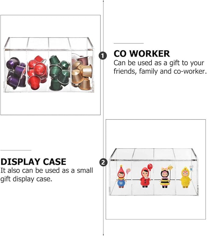Acrylic Storage Case 4-compartment Display Box with Hinged Lid, Organizer for Coffee Capsules and Small Items, 30x8.6x7cm, Modular Stackable Container for Home and Office