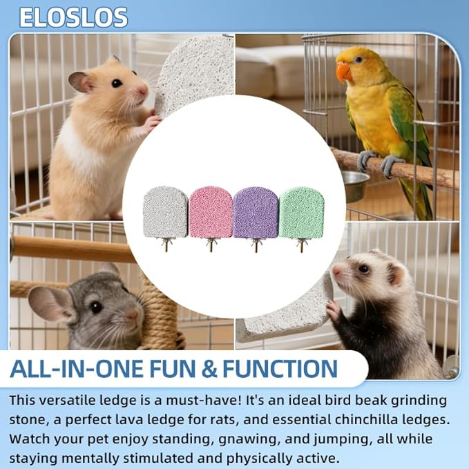 4 Pack Medium Size Lava Ledge for Small Pets - Chinchilla, Hamster, Parrot - Grinding & Jumping Platform with 4 Colors (Gray, Pink, Purple, Cyan)