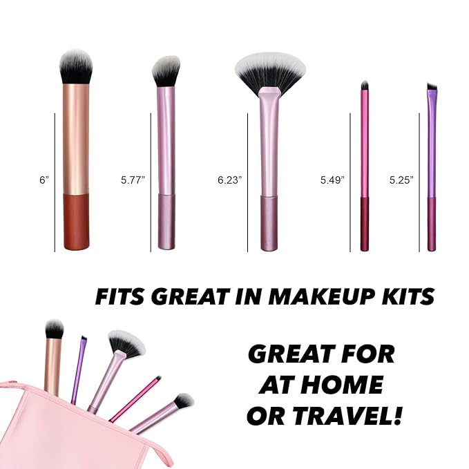 Earth & I 5-Piece Premium Eye Makeup Brush Set – Matte Sateen Pink & Rose Gold Edition – Professional Blending & Mixing Kit – Vegan Synthetic Bristles for Flawless Eyeshadow Application