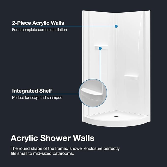 OVE Decors Breeze 34 in. Corner Shower Clear Sliding Door with Walls and Base in Chrome Finish