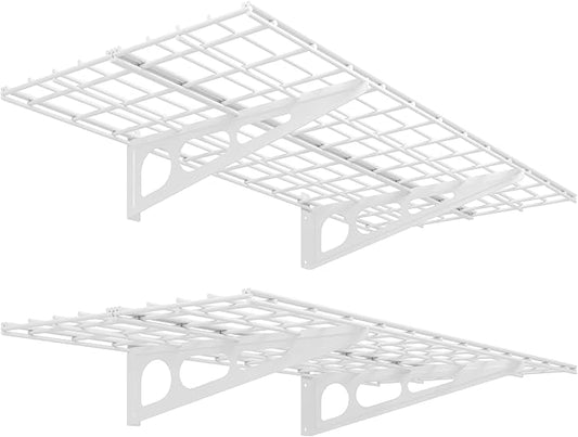 FLEXIMOUNTS 2-Pack 2x4ft 24-inch-by-48-inch Wall Shelf Garage Storage Rack Wall Mounted Floating Shelves, White, Classic Series