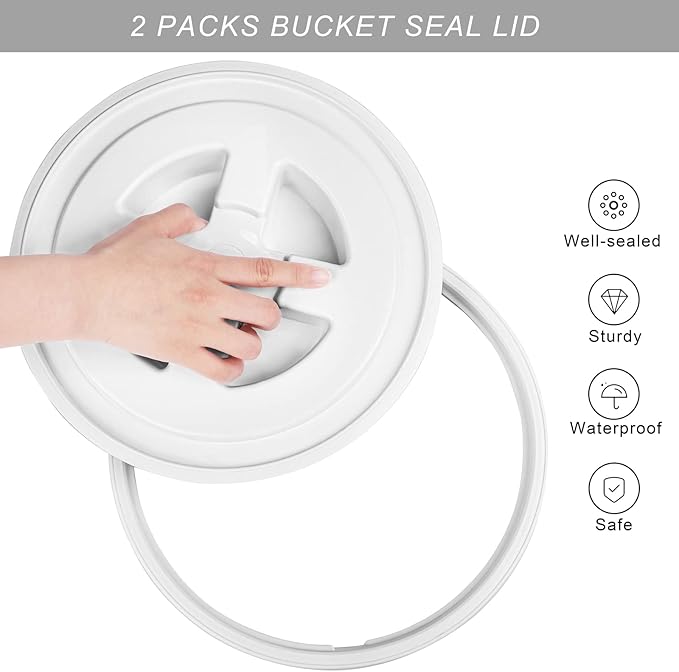 Aodaer 4 Pieces Seal Lid 5 Gallon Bucket Twist Lid Food Storage Container Lid Reusable Plastic Seal Lid Food Storage Container Lids (White)