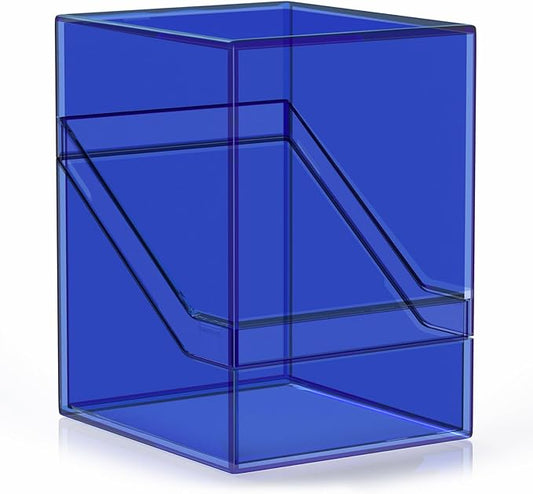 Mlikero Card Deck Cases, Acrylic Commander Deck Box Holding 100+ Sleeved Cards with Dividers, Clear Card Storage Box Fit for MTG, TCG, Sports Cards (Dark Blue)