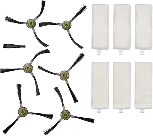 Side Brush and Filter Kit for Life K2 K3 K4 K5 and M210 M210S M210B M213 Robot Vacuum Cleaner, 6 Filters, 6 Side Brushes, Cleaning Brush