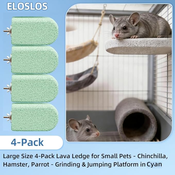 4 Pack Large Size Lava Ledge for Small Pets - Chinchilla, Hamster, Parrot - Grinding & Jumping Platform in Cyan