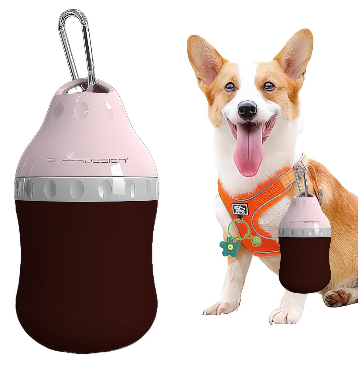 Dog Travel Water Bottle Detachable Bowl Leak Proof Portable ，Silicone Bottle Body，Collapsible and Suitable for Small Pets for Outdoor Walking, Hiking, Travel (Pink, 400 ml)