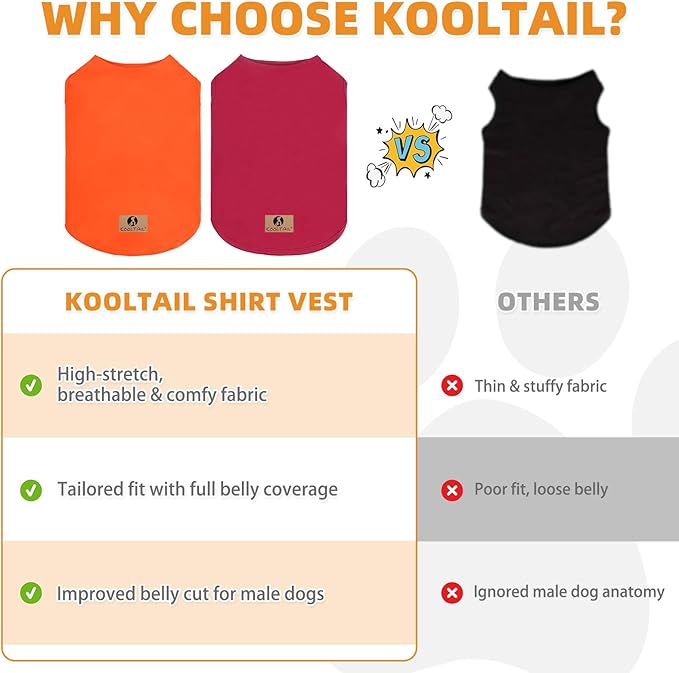 KOOLTAIL Christmas Thanksgiving Dog Clothes for Large Dogs, 2 Pack Cotton Fall/Winter Warm Dog T Shirts Coats, Insect Protection Anti-Hair Loss & Lightweight Pet Vest Tank Tops Apparel, Orange&Red, L