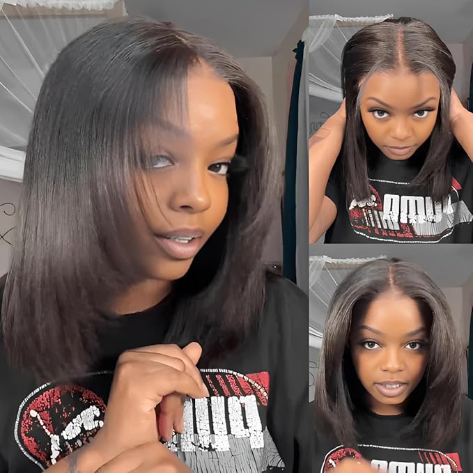 Selina Lace Closure Kinky Straight 4x4 Hd Lace Closure Yaki Straight Human Hair Free Part Hair Natural Black 18 Inch