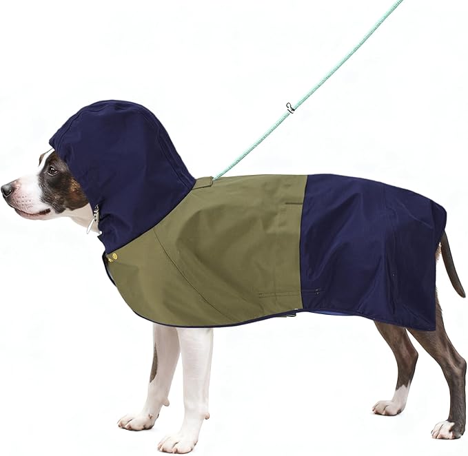 Dog Raincoat, Waterproof Dog Rain Jacket with Hood, Rain Coat for Medium Dogs with Leash Hole, Raincoat Extended Dog Poncho Coverage to The Leg, Easy On/Off Rainwear Blue, M