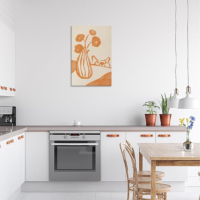 Funny Sneaky Dog Poster Retro Still Life Kitchen Canvas Wall Art Modern Abstract Floral Watercolor Animal Prints Painting For Living Room Kitchen Dining Room Wall Decor 16x24in Wrapped Canvas