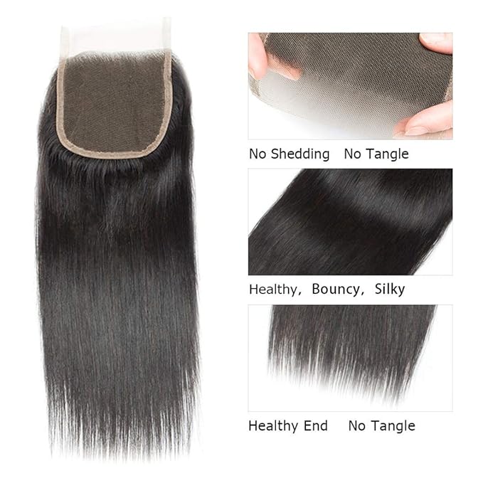 Selina 4x4 Straight Lace Closure Human Hair Free Part Brazilian Vigin Hair Natural Black Color 20 Inch