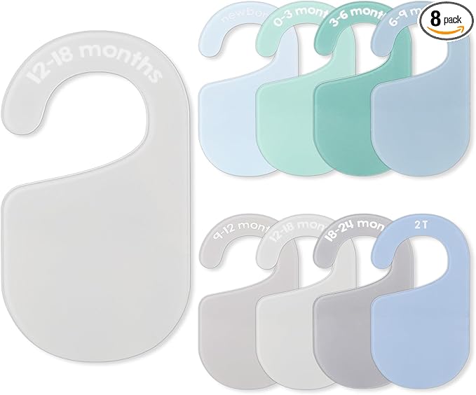 JarThenaAMCS 8Pcs Acrylic Baby Closet Dividers Green Ivory Hanging Clothes Dividers Baby Closet Organizers Thicken Baby Wardrobe Organizers from Newborn to 2T for Home Nursery