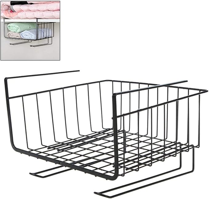 Pssopp Under Shelf Wire Basket, Hanging Storage Baskets Under Shelf Storage Organizer for Kitchen Pantry Desk Bookshelf (Black)