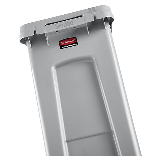 Rubbermaid Commercial Products Slim Jim Under-Counter Trash Can with Venting Channels 13-Gallon Gray Fits Under Desk/Cabinet/Sink Pack of 1