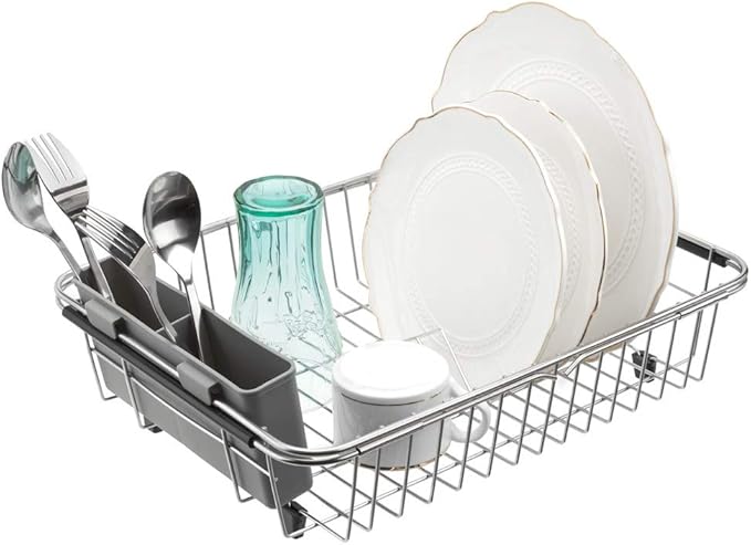 SANNO Expandable Pull Out Drawer Organizer and Storage, Cabinet Pots Pans Organizer Sliding Shelf Under Sink Shelf Over The Sink Expandable Dish Drying Rack,Dish Rack, Stainless Steel