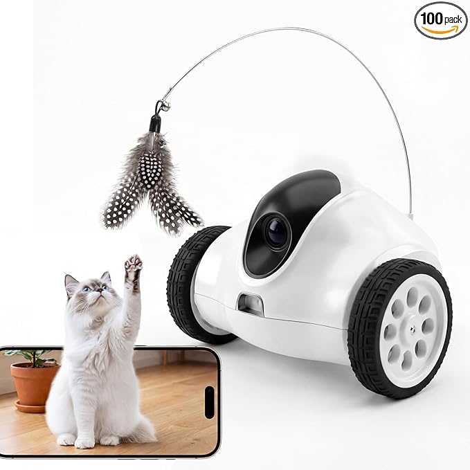 Pet Compainon Robot on Wheels,720P HD Camera,Indoor Movable Security Camera with 2-Way Talk,Bot with Night Vision,Distance Bot App Control for Cats/Dogs/Baby/Elderly