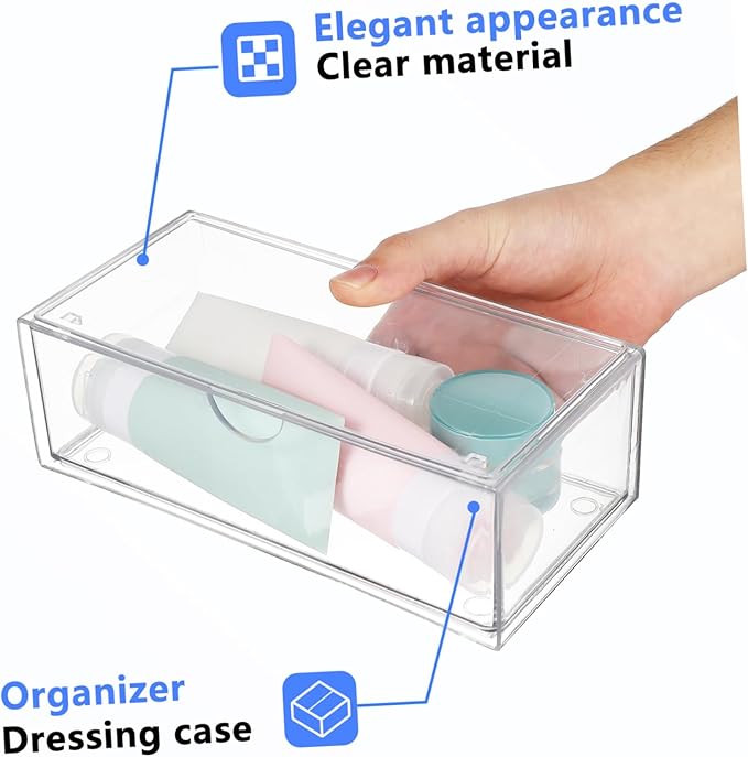 3pcs Elegant Lidded Makeup Organizer Storage Box Lipstick Holder Desktop Cosmetics Organizer for Vanity Bathroom