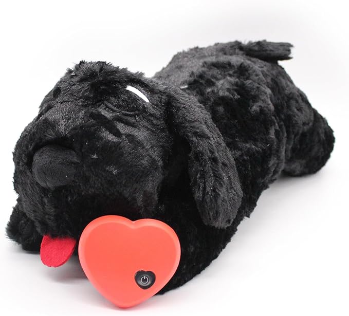 3T GROUP Puppy Heartbeat Stuffed Animal for Dog Heartbeat Toy Sleep Aid for Puppy Essentials Behavioral Training Anxiety Relief Calming Plush Pillow (Black)