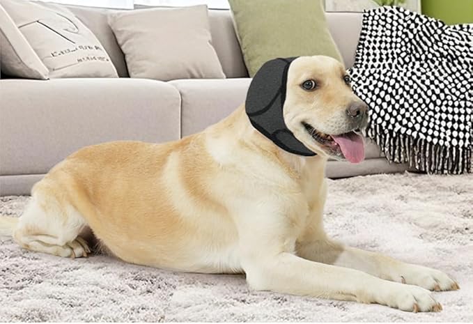 Dog Ear Covers,Dog Ear Muffs Noise Protection No Shake Head Wrap for Bath,Anxiety Relief Quiet Dogs Calming Hoodie,Adjustable Shower Cap Pet Ears for Grooming,Swimming,Hematoma(Grey,M)