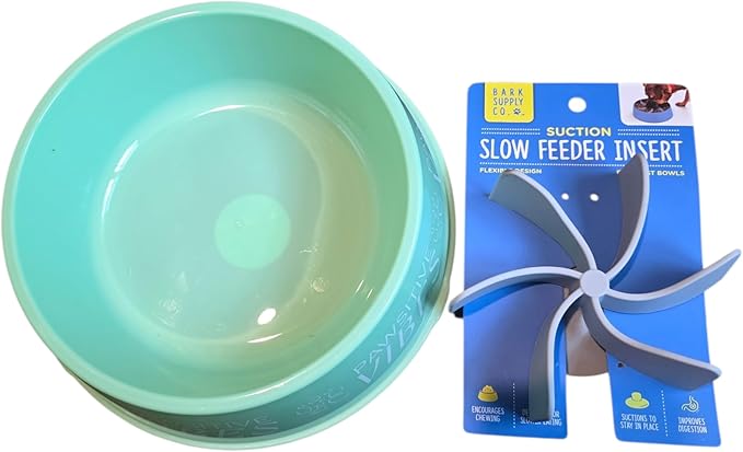 Slow Feeder Dog Bowl Set, Dog Feeding Bowl with Silicone Slow Feeder Insert, Helps Prevent Fast Eating and Improves Digestion (Green)