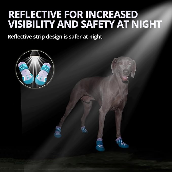 Dog Shoes, Waterproof Dog Booties Paw Protector for Hot Pavement, Snowy Day, Outdoor Walking Skip-Proof Dog Shoes Blue 2.6in L