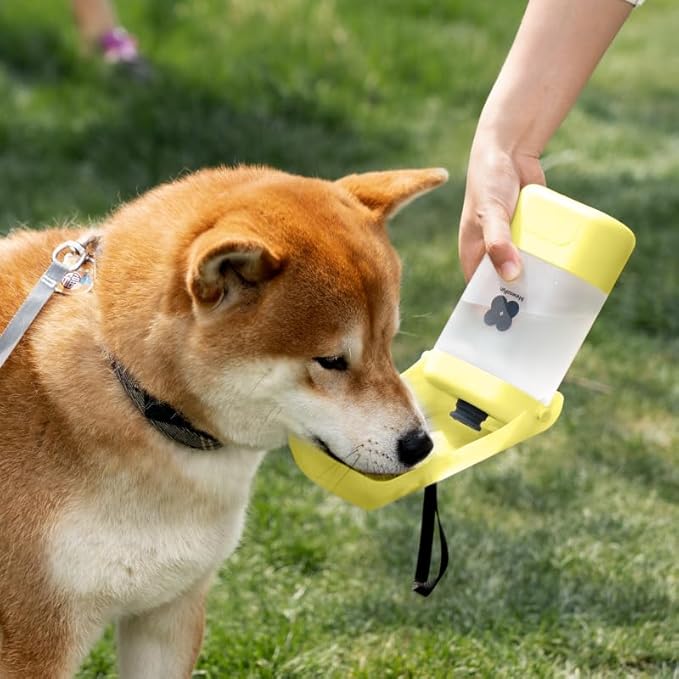 All-in-One Portable Dog Water Bottle with Treat Container, Foldable Bowl, Waste Bag Dispenser & Crossbody Strap – Leak-Proof Pet Travel Feeder for Walking, Hiking & Outdoor Adventures, Blue