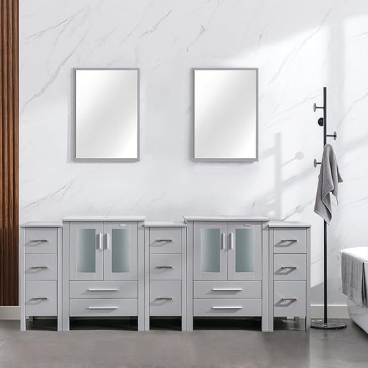eclife 84" Modern Bathroom Vanity Sink Combo Freestanding Cabinet with Small Side Cabinet, Without Vessel Sink, Faucet, Drain (Gray Vanity Only)